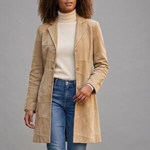 Vintage Y2K 100% leather wetseal long patchwork jacket size M